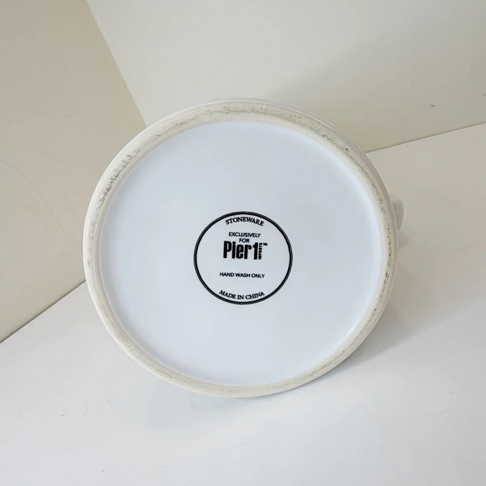 Pier 1 Imports Retired Ceramic Pitcher MCM Retro Off White Black Cross Hatch - Picture 8 of 10